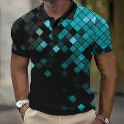 Men's Geometric Waffle Polo Shirts Golf Shirt Short Sleeve Polo Shirts Collared Shirts Casual Vacation Wear Formal Wear Festival Wear 3D Print Buttons Yellow Red Blue