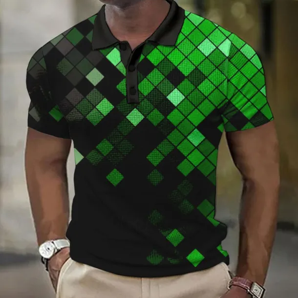 Men's Geometric Waffle Polo Shirts Golf Shirt Short Sleeve Polo Shirts Collared Shirts Casual Vacation Wear Formal Wear Festival Wear 3D Print Buttons Yellow Red Blue