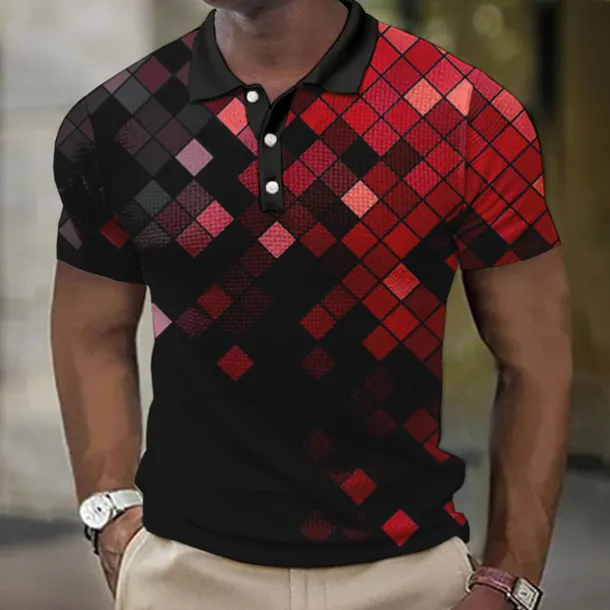Men's Geometric Waffle Polo Shirts Golf Shirt Short Sleeve Polo Shirts Collared Shirts Casual Vacation Wear Formal Wear Festival Wear 3D Print Buttons Yellow Red Blue