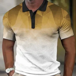 Men's Geometric Waffle Polo Shirts Golf Shirt Short Sleeve Polo Shirts Collared Shirts Casual Vacation Wear Formal Wear Festival Wear Buttons 3D Print Yellow Blue Purple