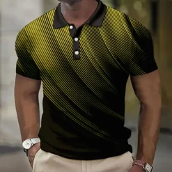 Men's Geometric Waffle Polo Shirts Golf Shirt Short Sleeve Polo Shirts Collared Shirts Business Casual Vacation Wear Formal Wear Festival Wear Buttons 3D Print Black White Yellow