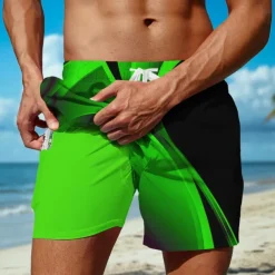Men's Geometric Waves Gradient Color Lined Shorts 2 in 1 Board Shorts Swim Shorts Mid Waist Hawaiian Holiday Beach Wear Side Pockets With Compression Liner Elastic Drawstring Waist Designer Clothing