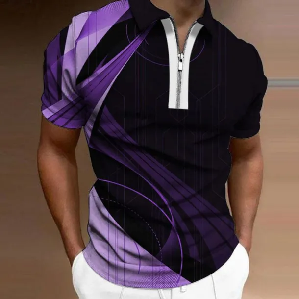 Men's Geometric Zip Polo Shirts Golf Shirt Short Sleeve Polo Shirts Collared Shirts Business Casual Vacation Wear Formal Wear Festival Wear 3D Print Quarter Zip Polo Yellow Army Green Red