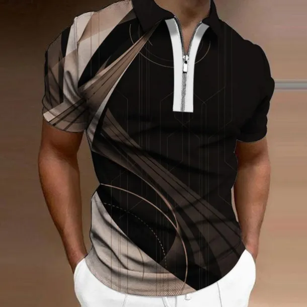 Men's Geometric Zip Polo Shirts Golf Shirt Short Sleeve Polo Shirts Collared Shirts Business Casual Vacation Wear Formal Wear Festival Wear 3D Print Quarter Zip Polo Yellow Army Green Red