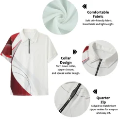Men's Geometric Zip Polo Shirts Golf Shirt Short Sleeve Polo Shirts Collared Shirts Business Casual Vacation Wear Formal Wear Festival Wear 3D Print Quarter Zip Polo Yellow Army Green Red