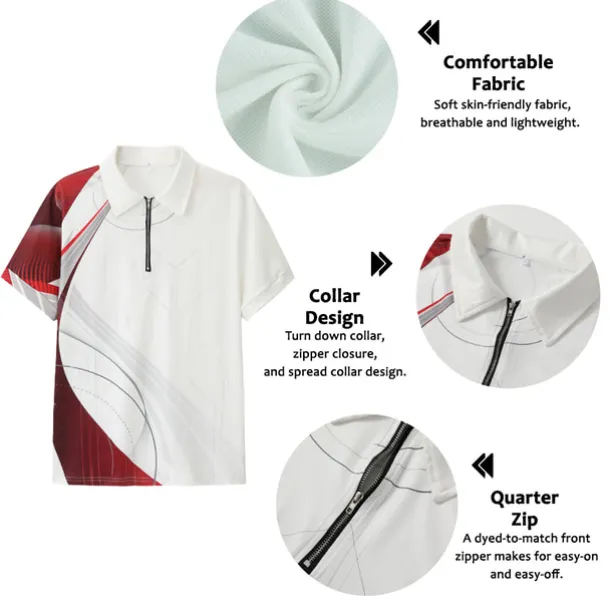 Men's Geometric Zip Polo Shirts Golf Shirt Short Sleeve Polo Shirts Collared Shirts Business Casual Vacation Wear Formal Wear Festival Wear 3D Print Quarter Zip Polo Yellow Army Green Red