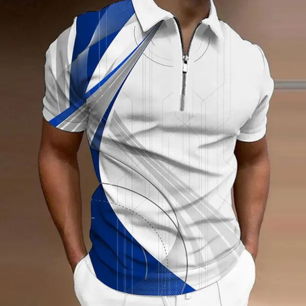 Men's Geometric Zip Polo Shirts Golf Shirt Short Sleeve Polo Shirts Collared Shirts Business Casual Vacation Wear Formal Wear Festival Wear 3D Print Quarter Zip Polo Yellow Army Green Red