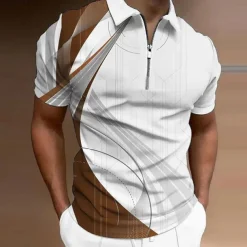 Men's Geometric Zip Polo Shirts Golf Shirt Short Sleeve Polo Shirts Collared Shirts Business Casual Vacation Wear Formal Wear Festival Wear 3D Print Quarter Zip Polo Yellow Army Green Red