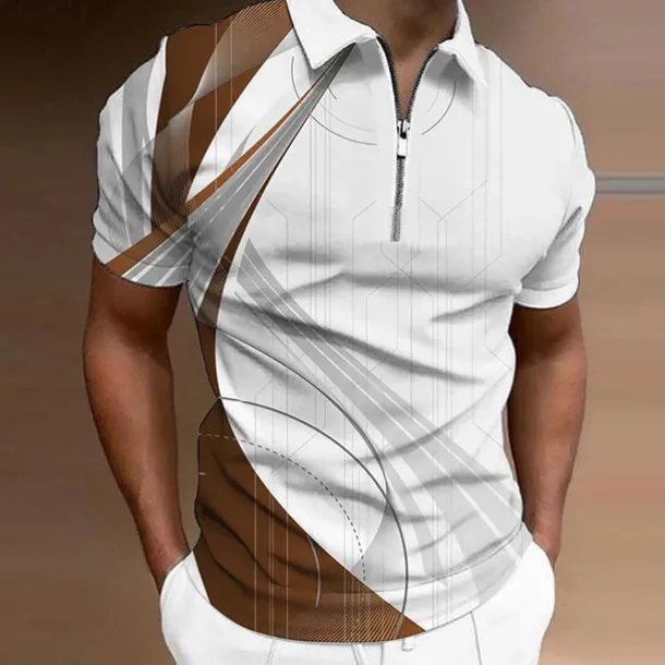 Men's Geometric Zip Polo Shirts Golf Shirt Short Sleeve Polo Shirts Collared Shirts Business Casual Vacation Wear Formal Wear Festival Wear 3D Print Quarter Zip Polo Yellow Army Green Red