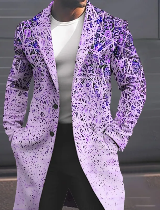 Men's Geometry Winter Coat Overcoat Coat Warm Breathable Comfortable Fashion Streetwear Business Work Wear to work Going out Pocket Print Fall & Winter Turndown Long Sleeve Yellow Pink Blue