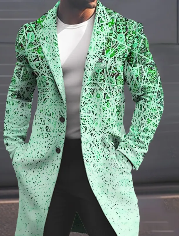 Men's Geometry Winter Coat Overcoat Coat Warm Breathable Comfortable Fashion Streetwear Business Work Wear to work Going out Pocket Print Fall & Winter Turndown Long Sleeve Yellow Pink Blue