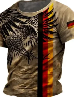 Men's German Flag T Shirt Short Sleeve T shirt 3D Print Crew Neck Shirt Retro Vintage Vintage Retro Casual Daily Brown Green Gray Summer Spring Clothing Apparel S M L XL XXL XXXL