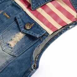 Men's Gilet Denim Vest Daily Wear Vacation Going out Fashion Basic Spring & Fall Button Pocket Cotton Blend Comfortable National Flag Single Breasted Lapel Regular Fit Blue Vest