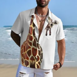 Men's Giraffe Casual Shirt Button Up Shirt Short Sleeve Ugly Casual Causal Casual Summer Spring Button Up Pocket White
