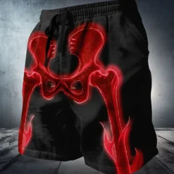 Men's Glow in the Dark Bone Skeleton Sweat Shorts Beach Shorts Terry Shorts Mid Waist Dark Punk Gothic Style Holiday 3D Print with Side Pocket Elastic Drawstring Waist Designer Clothing Apparel