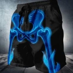 Men's Glow in the Dark Bone Skeleton Sweat Shorts Beach Shorts Terry Shorts Mid Waist Dark Punk Gothic Style Holiday 3D Print with Side Pocket Elastic Drawstring Waist Designer Clothing Apparel