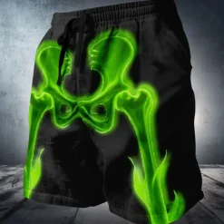 Men's Glow in the Dark Bone Skeleton Sweat Shorts Beach Shorts Terry Shorts Mid Waist Dark Punk Gothic Style Holiday 3D Print with Side Pocket Elastic Drawstring Waist Designer Clothing Apparel
