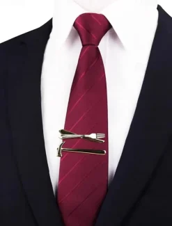 Men's Gold Plated Fork, Knife and Hammer Tie Clip - Unique and Stylish Design - Perfect for Weddings, Formal and Creative Occasions