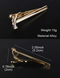Men's Gold Plated Fork, Knife and Hammer Tie Clip - Unique and Stylish Design - Perfect for Weddings, Formal and Creative Occasions