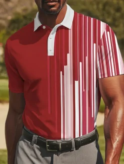 Men's Golf Line Polo Sports Polo Shirts Short Sleeve Polo Shirts Collared Shirts Casual Athleisure Buttons Summer Black Red Blue