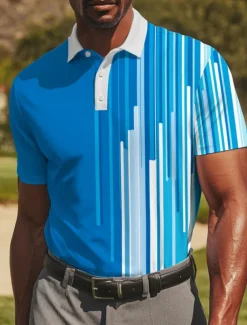Men's Golf Line Polo Sports Polo Shirts Short Sleeve Polo Shirts Collared Shirts Casual Athleisure Buttons Summer Black Red Blue