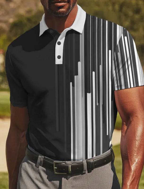 Men's Golf Line Polo Sports Polo Shirts Short Sleeve Polo Shirts Collared Shirts Casual Athleisure Buttons Summer Black Red Blue