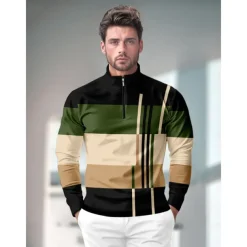 Men's Golf Polo Shirt Army Green Long Sleeve Top Golf Attire Clothes Outfits Wear Apparel