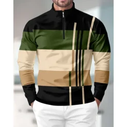 Men's Golf Polo Shirt Army Green Long Sleeve Top Golf Attire Clothes Outfits Wear Apparel