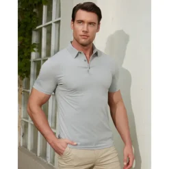 Men's Golf Polo Shirt Black White Light Green Short Sleeve Top Golf Attire Clothes Outfits Wear Apparel