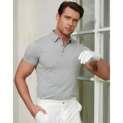 Men's Golf Polo Shirt Black White Light Green Short Sleeve Top Golf Attire Clothes Outfits Wear Apparel