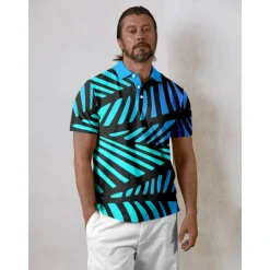 Men's Golf Polo Shirt Blue Short Sleeve Top Golf Attire Clothes Outfits Wear Apparel