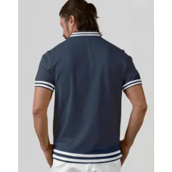 Men's Golf Polo Shirt Navy Blue Short Sleeve Top Golf Attire Clothes Outfits Wear Apparel