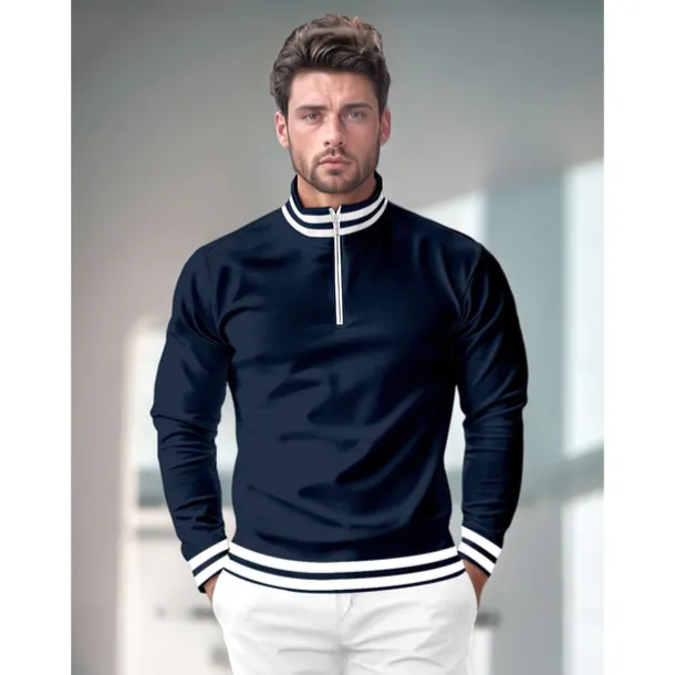 Men's Golf Polo Shirt Navy Blue Long Sleeve Top Golf Attire Clothes Outfits Wear Apparel