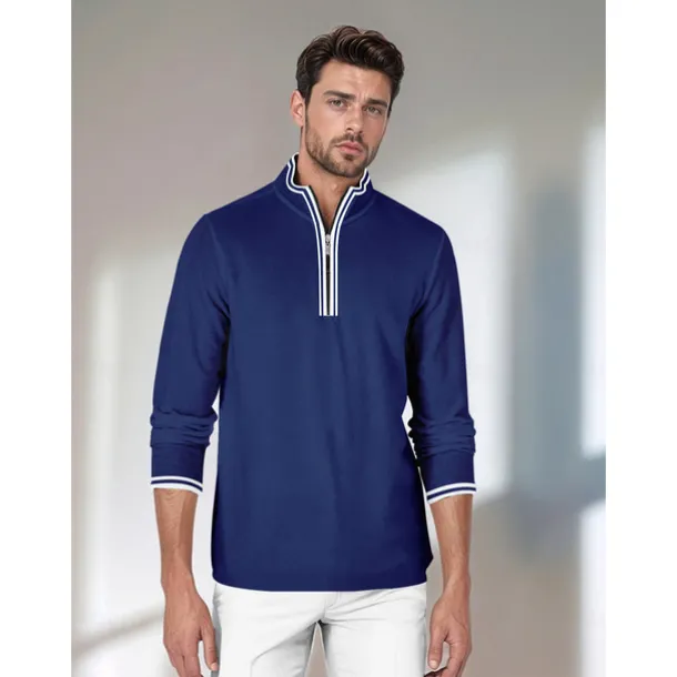 Men's Golf Polo Shirt Navy Blue Long Sleeve Top Golf Attire Clothes Outfits Wear Apparel