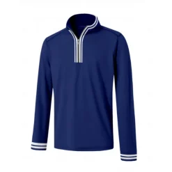 Men's Golf Polo Shirt Navy Blue Long Sleeve Top Golf Attire Clothes Outfits Wear Apparel