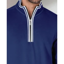 Men's Golf Polo Shirt Navy Blue Long Sleeve Top Golf Attire Clothes Outfits Wear Apparel
