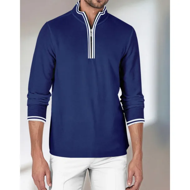 Men's Golf Polo Shirt Navy Blue Long Sleeve Top Golf Attire Clothes Outfits Wear Apparel