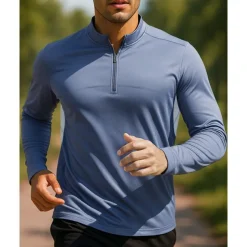 Men's Golf Polo Shirt Running Shirt Tennis Shirt Quarter Zip Long Sleeve Tee Tshirt Breathable Quick Dry Lightweight Tennis Golf Running Sportswear Activewear Solid Colored Blue Gray