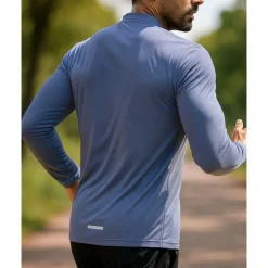 Men's Golf Polo Shirt Running Shirt Tennis Shirt Quarter Zip Long Sleeve Tee Tshirt Breathable Quick Dry Lightweight Tennis Golf Running Sportswear Activewear Solid Colored Blue Gray