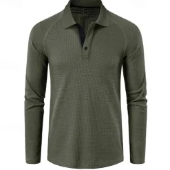 Men's Golf Polo Waffle Knit Polo Shirt Business Casual Ribbed Polo Collar Long Sleeve Fashion Basic Solid Color Knitting Fall Winter Regular Fit Dark Grey Black Army Green Navy Blue Light Grey Golf