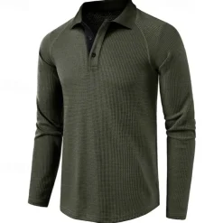 Men's Golf Polo Waffle Knit Polo Shirt Business Casual Ribbed Polo Collar Long Sleeve Fashion Basic Solid Color Knitting Fall Winter Regular Fit Dark Grey Black Army Green Navy Blue Light Grey Golf