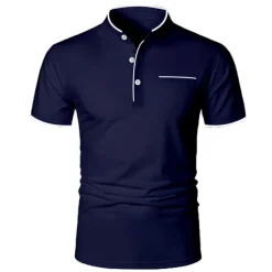 Men's Golf Shirt Banded Collar Shirt Casual Holiday Stand Collar Banded Collar Short Sleeve Fashion Basic Plain Button Summer Regular Fit Navy Black White Burgundy Golf Shirt