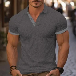 Men's Golf Shirt Golf Polo Work Casual Lapel Short Sleeve Basic Modern Color Block Deer Patchwork Embroidered Spring & Summer Regular Fit Wine Lake Blue Denim Blue Navy blue+white Dark Gray+Light