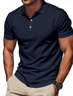 Men's Golf Shirt Golf Polos Shirts Work Casual Lapel Short Sleeve Basic Modern Plain Buttons Spring & Summer Regular Fit Black White Yellow Red Navy Blue Royal Blue Golf Shirt