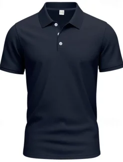 Men's Golf Shirt Golf Polos Shirts Work Casual Lapel Short Sleeve Basic Modern Plain Buttons Spring & Summer Regular Fit Black White Yellow Red Navy Blue Royal Blue Golf Shirt