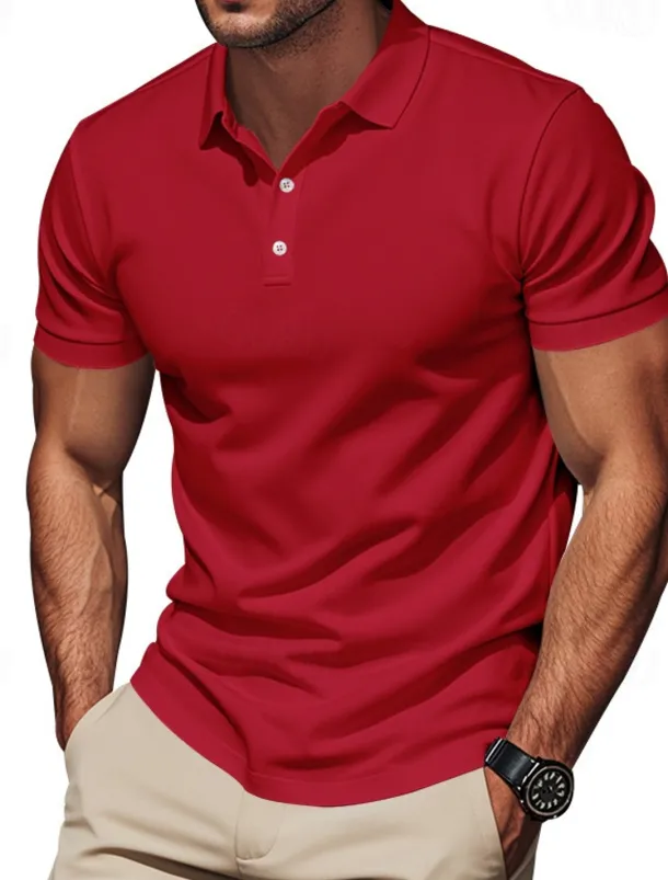 Men's Golf Shirt Golf Polos Shirts Work Casual Lapel Short Sleeve Basic Modern Plain Buttons Spring & Summer Regular Fit Black White Yellow Red Navy Blue Royal Blue Golf Shirt