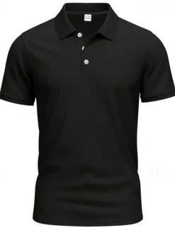 Men's Golf Shirt Golf Polos Shirts Work Casual Lapel Short Sleeve Basic Modern Plain Buttons Spring & Summer Regular Fit Black White Yellow Red Navy Blue Royal Blue Golf Shirt