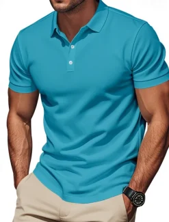 Men's Golf Shirt Golf Polos Shirts Work Casual Lapel Short Sleeve Basic Modern Plain Buttons Spring & Summer Regular Fit Black White Yellow Red Navy Blue Royal Blue Golf Shirt