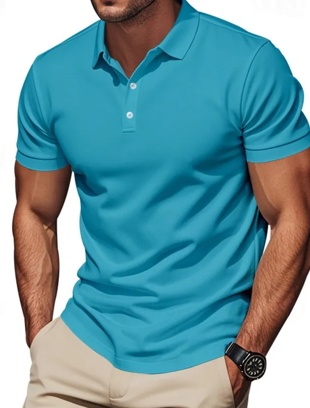 Men's Golf Shirt Golf Polos Shirts Work Casual Lapel Short Sleeve Basic Modern Plain Buttons Spring & Summer Regular Fit Black White Yellow Red Navy Blue Royal Blue Golf Shirt