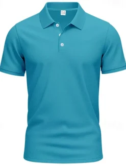 Men's Golf Shirt Golf Polos Shirts Work Casual Lapel Short Sleeve Basic Modern Plain Buttons Spring & Summer Regular Fit Black White Yellow Red Navy Blue Royal Blue Golf Shirt